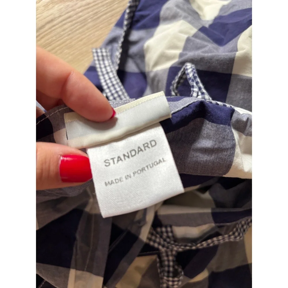 Pottery Barn King Duvet Cotton Blue White Buffalo Check Coastal Classic Preppy